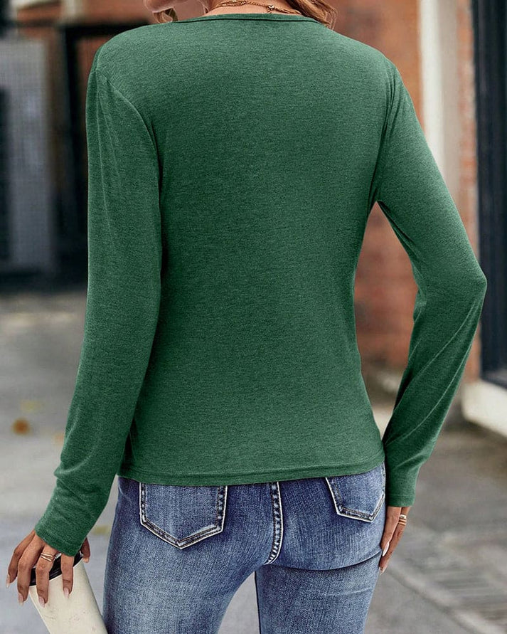 Lange Mouwen Wikkelblouse met V-hals | Oniara Bloes