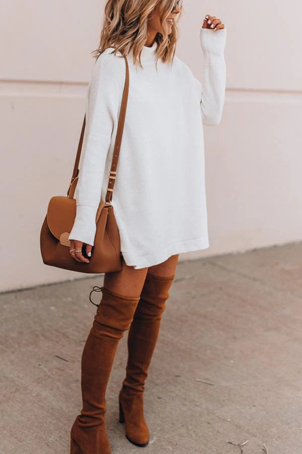 Casual Sweaterjurk met Hoge Hals | Walja Jurk