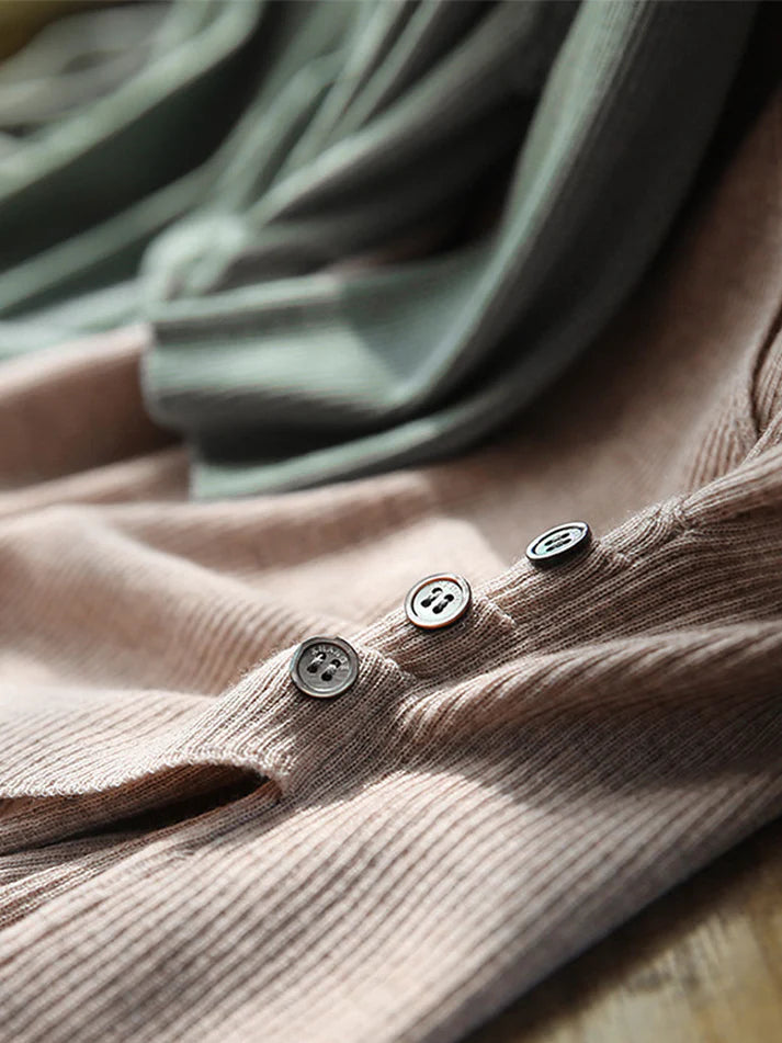 Lange Mouw Gebreide V-hals Top | Xyntha Top