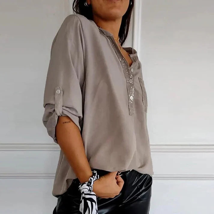 V-hals Blouse met Glitter en Zakje | Odessa Blouse
