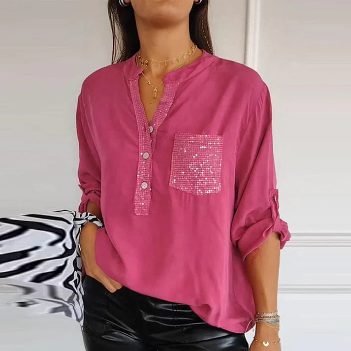 V-hals Blouse met Glitter en Zakje | Odessa Blouse