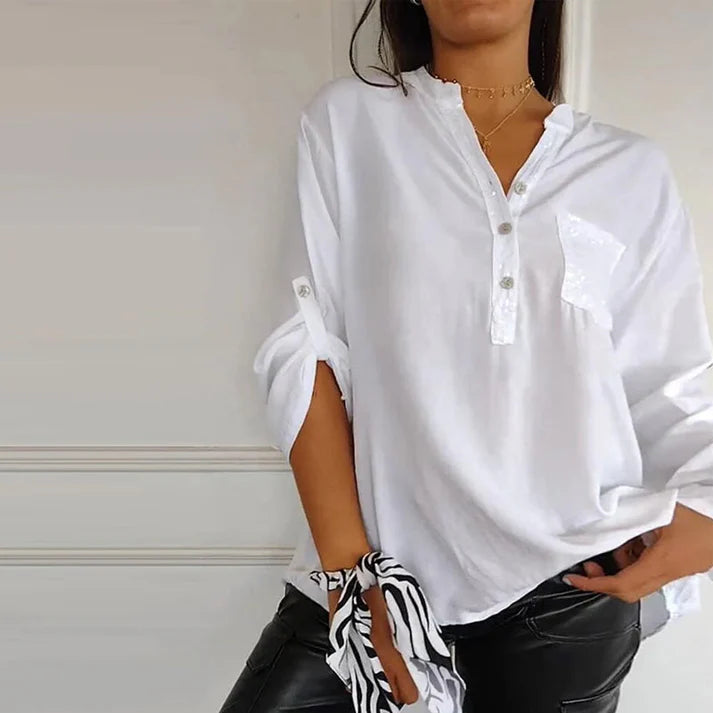 V-hals Blouse met Glitter en Zakje | Odessa Blouse