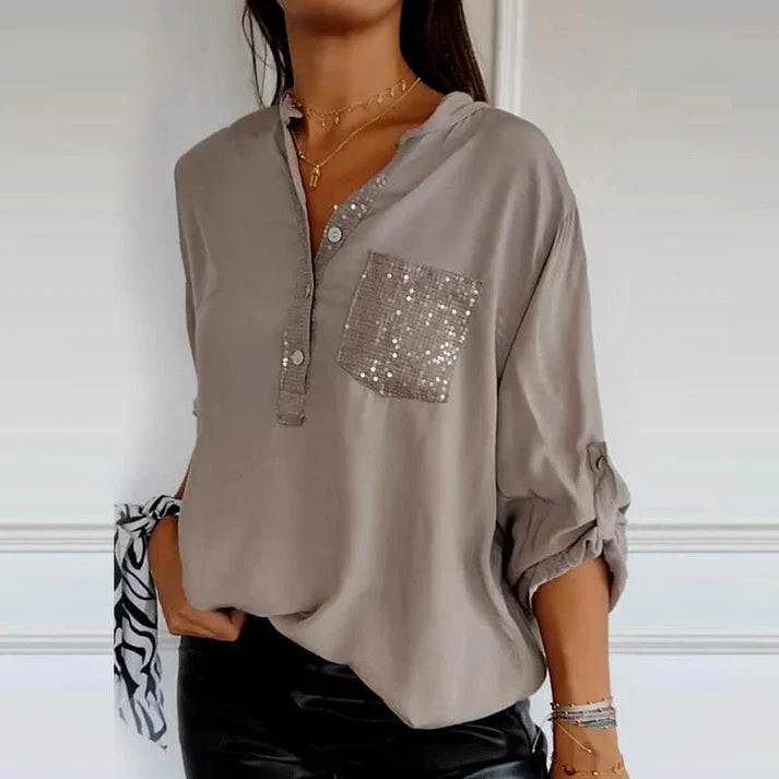 V-hals Blouse met Glitter en Zakje | Odessa Blouse