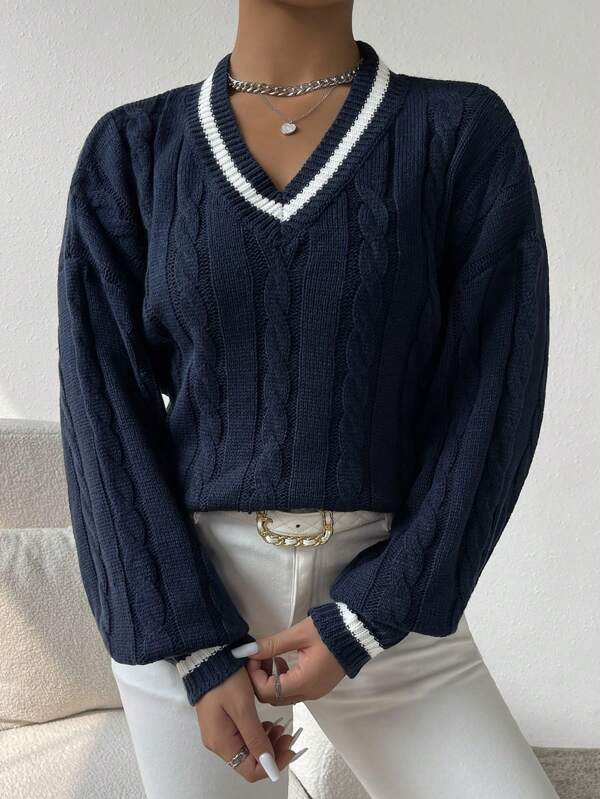 Casual Gestreepte Kabel Brei Trui | Ywenna Trui