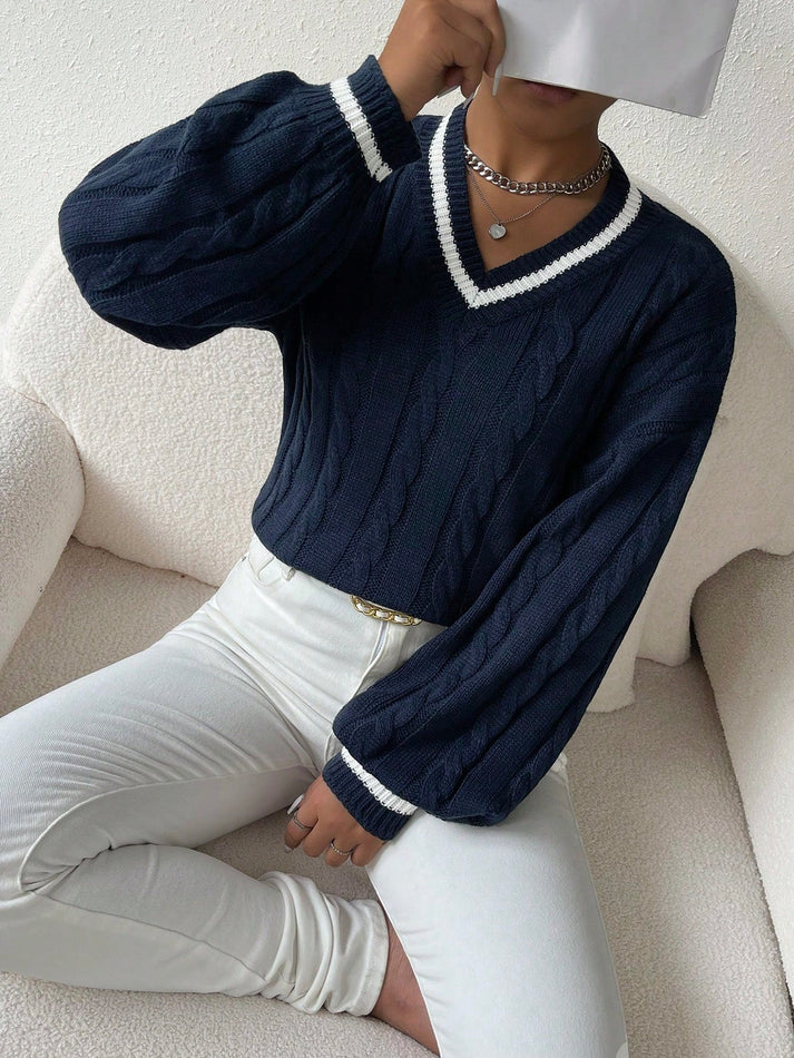 Casual Gestreepte Kabel Brei Trui | Ywenna Trui