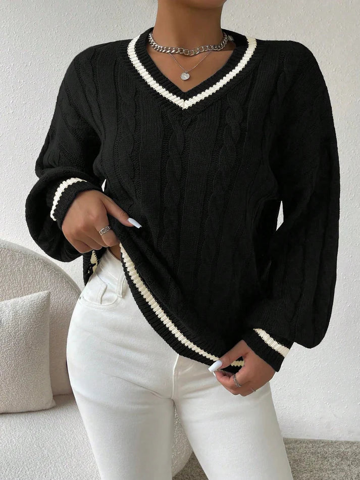 Casual Gestreepte Kabel Brei Trui | Ywenna Trui