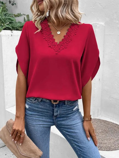 V-hals Blouse met Kant | Verda Blouse