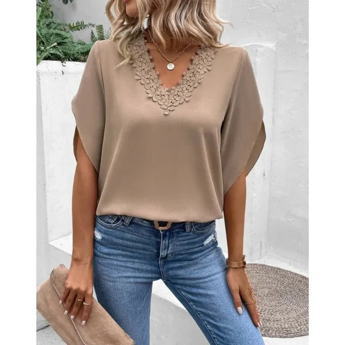 V-hals Blouse met Kant | Verda Blouse