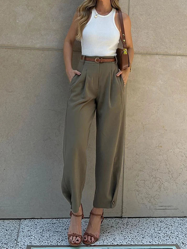 Broek met Hoge Taille en Rijgkoord | Una Broek