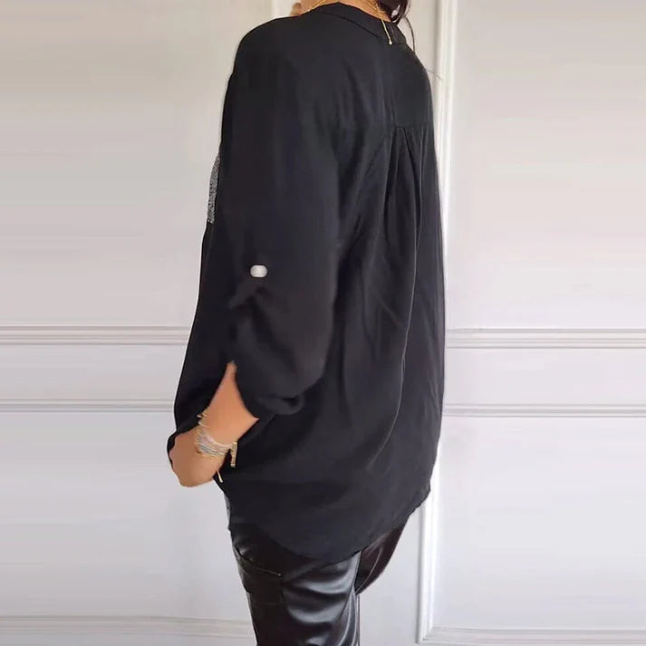 V-hals Blouse met Glitter en Zakje | Odessa Blouse
