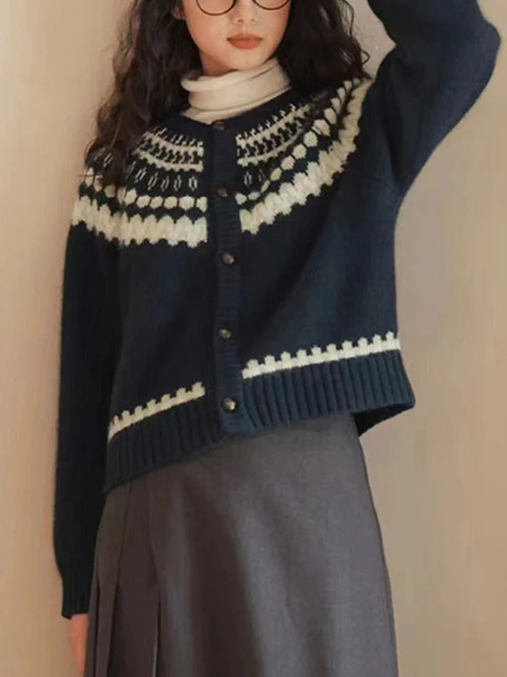Retro Contrasterend Gebreid Vest met Knopen | Wireth Vest