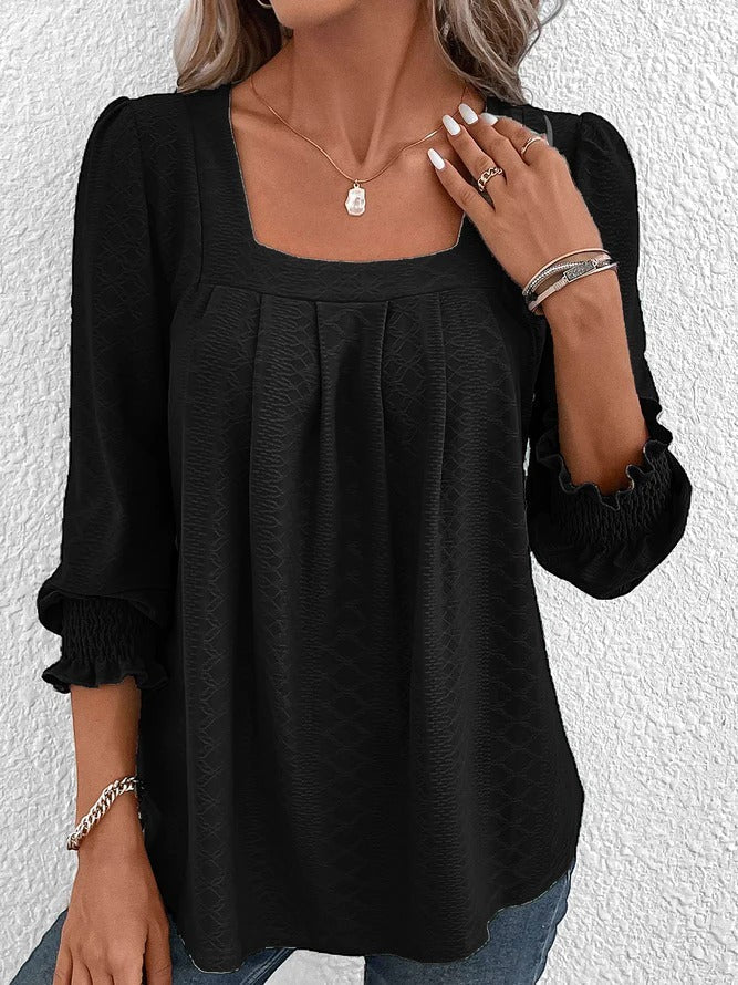 Katoenen Blouse met Vierkante Halslijn | Sabrine Bloes