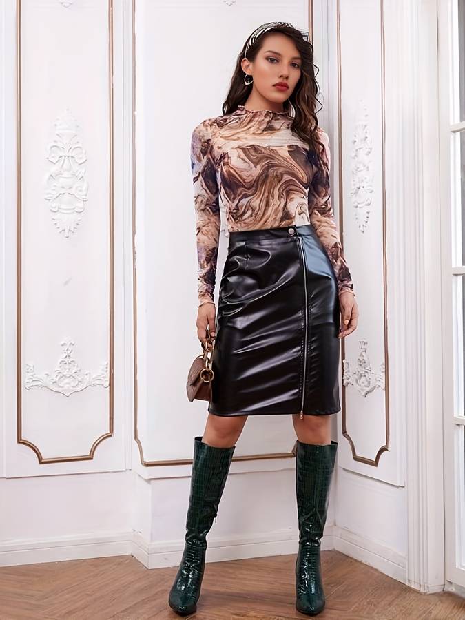 Lange mouwen marmer mesh top | Tesslyn Top