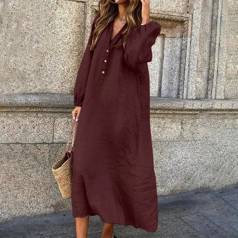 Comfortabele Linnen Jurk met V-Hals | Violette