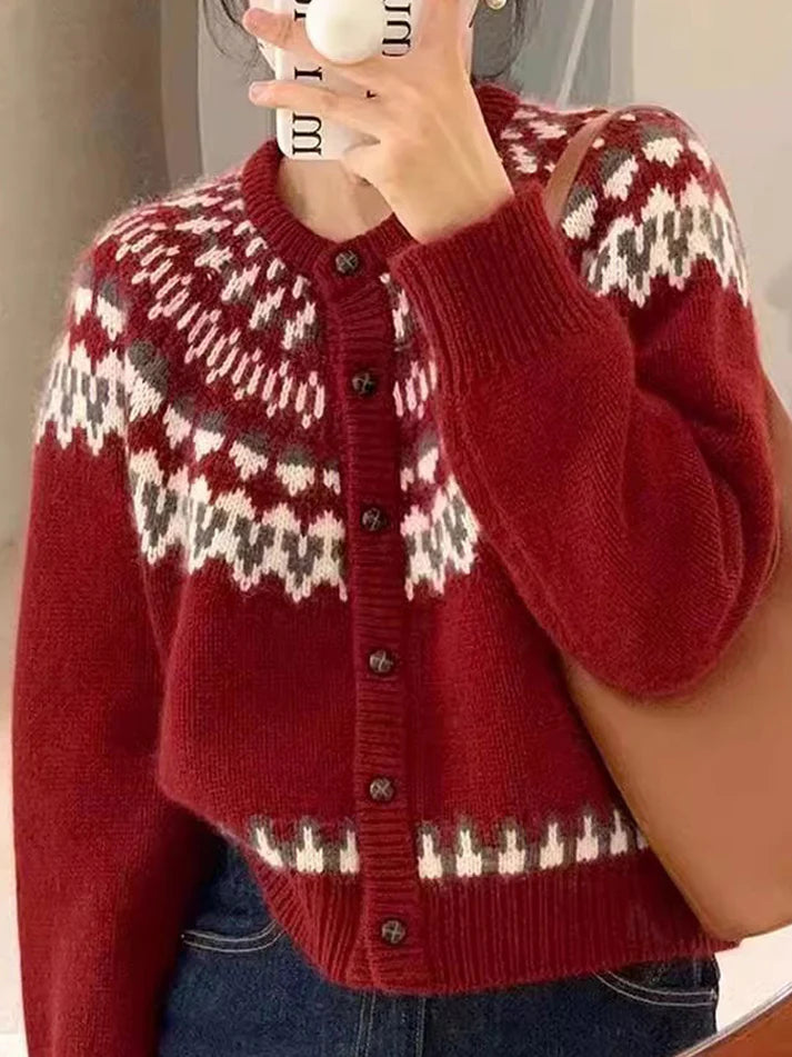 Retro Contrasterend Gebreid Vest met Knopen | Wireth Vest