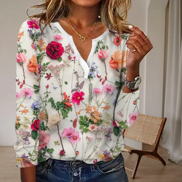 Bloemenprint Lange Mouw Bloes | Wanita bloes