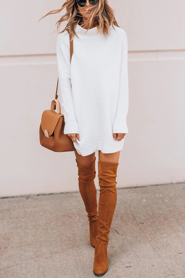 Casual Sweaterjurk met Hoge Hals | Walja Jurk