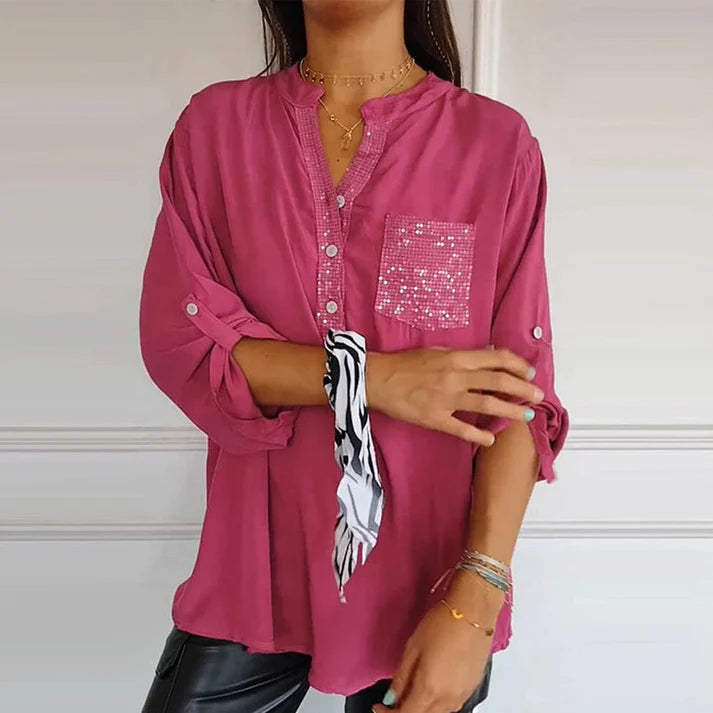 V-hals Blouse met Glitter en Zakje | Odessa Blouse