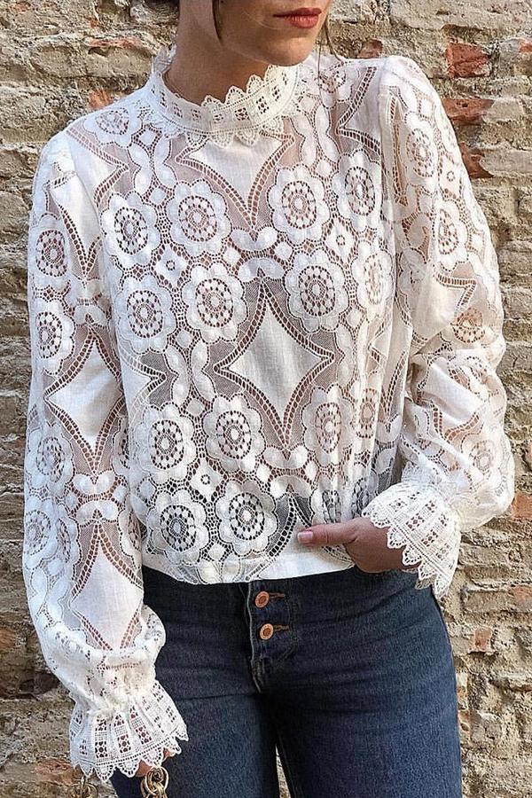 Lange Mouw Kanten Top | Wioleta Top