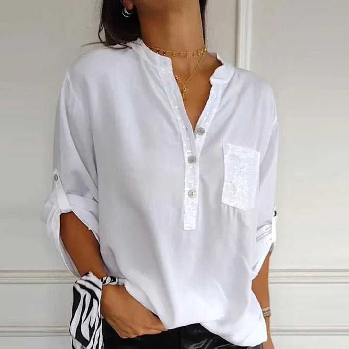 V-hals Blouse met Glitter en Zakje | Odessa Blouse