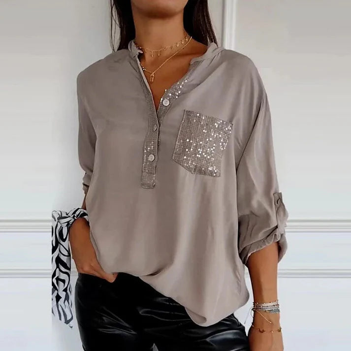 V-hals Blouse met Glitter en Zakje | Odessa Blouse