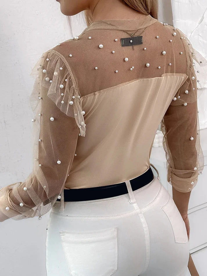 Vrouwen Parel Mesh Top | Thida Top