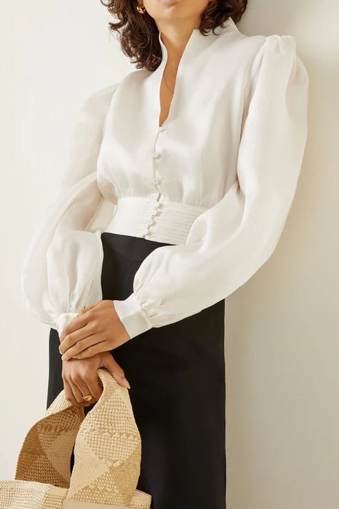 Witte Zijde Satijnen Blouse | Lyra