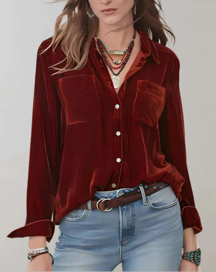 Casual fluwelen polo voor dames met lange mouwen | Orlina Polo