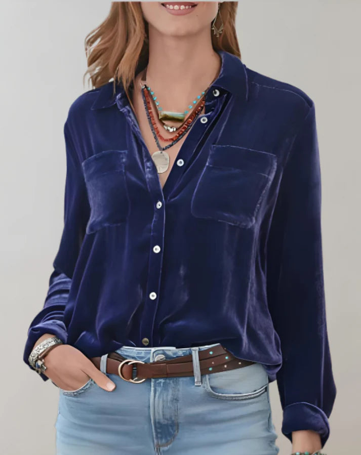 Casual fluwelen polo voor dames met lange mouwen | Orlina Polo