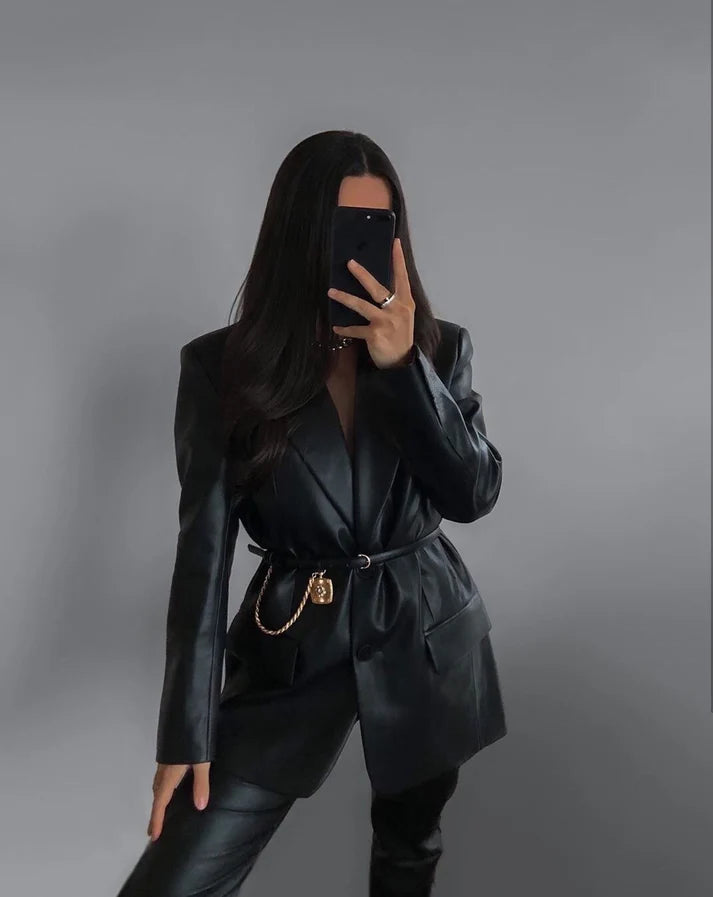Vrouwen Leren Blazer | Winlena Blazer