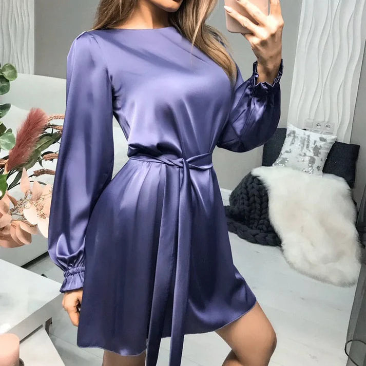 Lange Mouwen Satijnen Mini Jurk | Uvalada Jurk