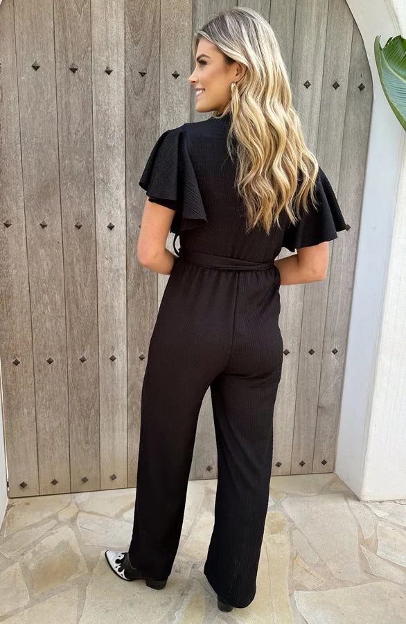 Elegante Jumpsuit met V-Hals en Strikceintuur