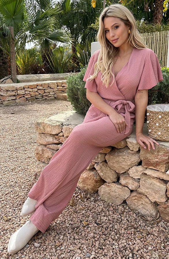 Elegante Jumpsuit met V-Hals en Strikceintuur