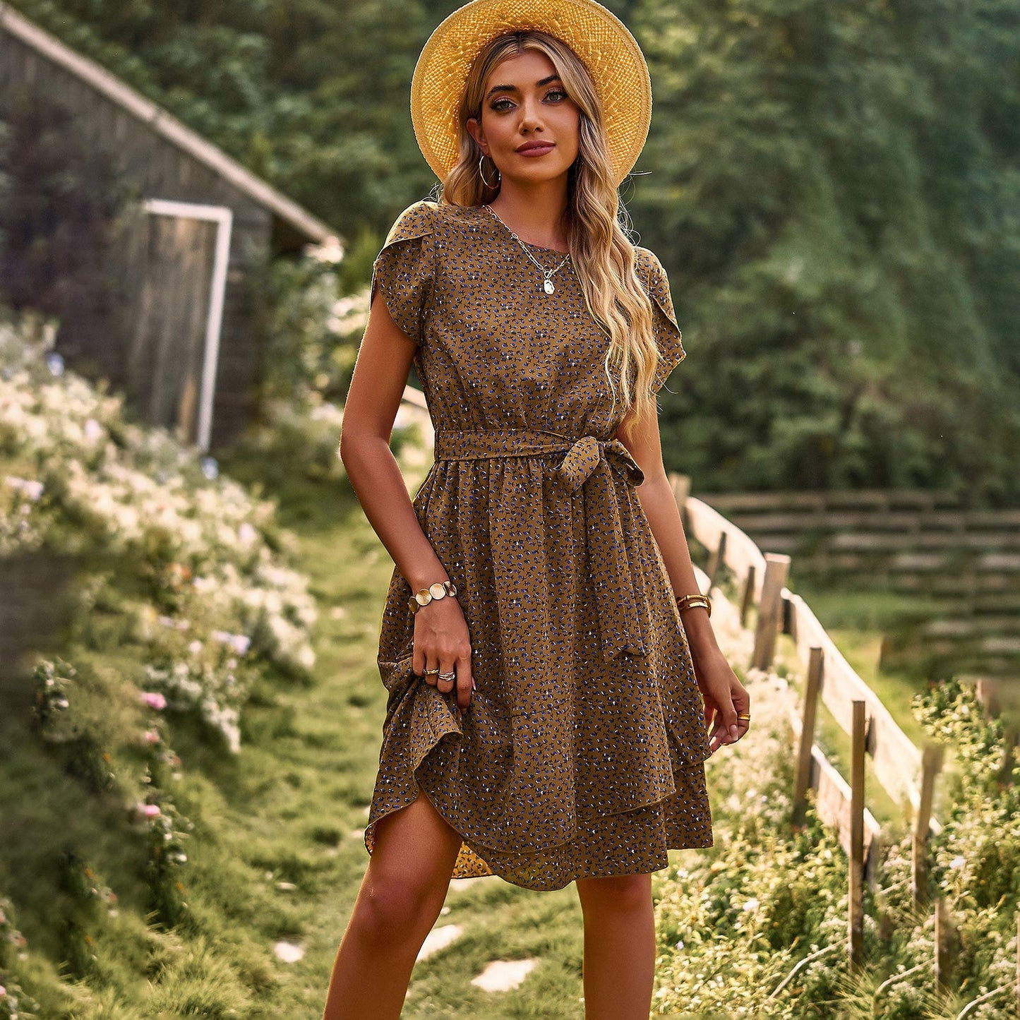 Luxe Midi Jurk met Tailleband | Mare