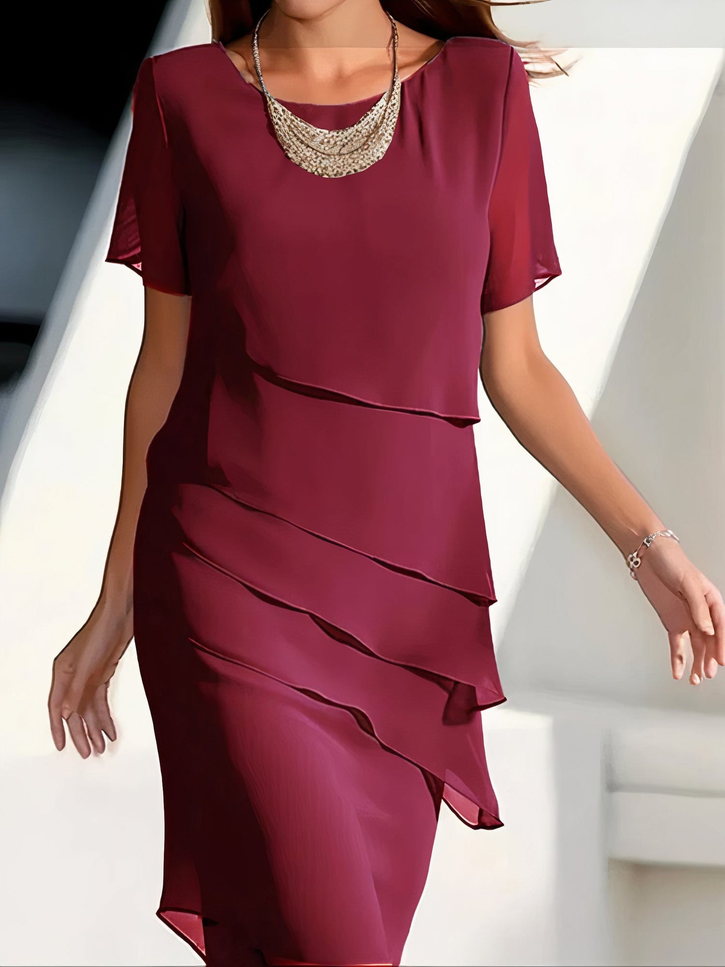 Geplooide jurk van chiffon | Alesa