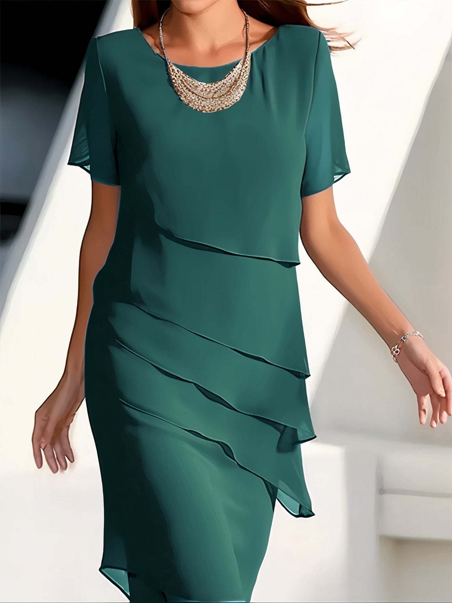 Geplooide jurk van chiffon | Alesa