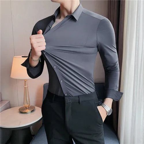 Heren Naadloos Stretch Button-Up Overhemd | Wael Shirt