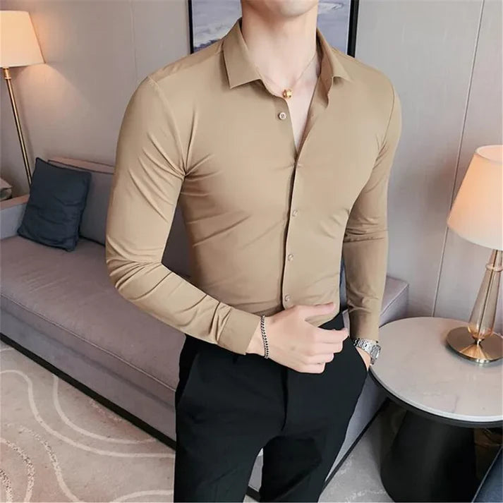 Heren Naadloos Stretch Button-Up Overhemd | Wael Shirt
