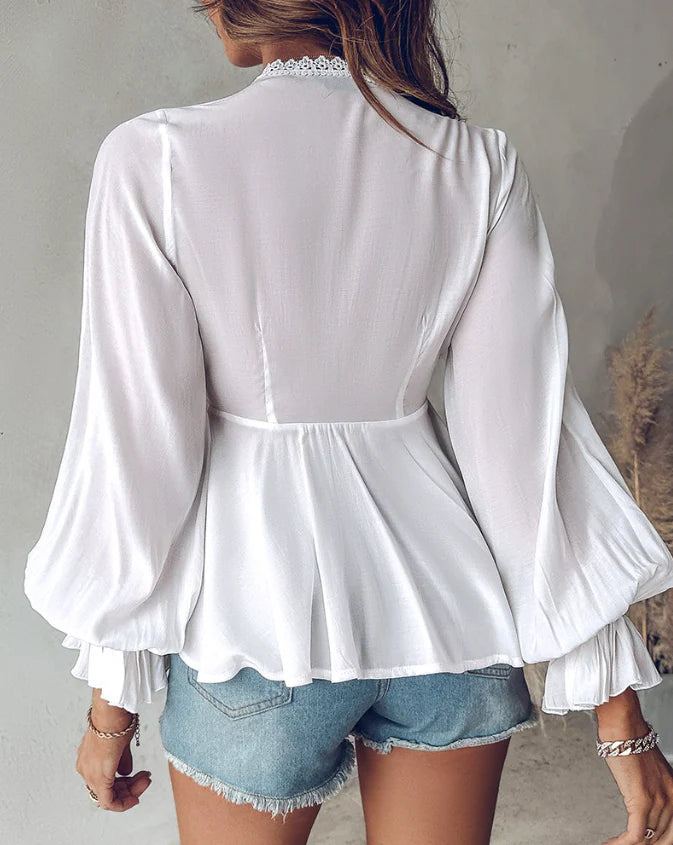 Vrouwen Pofmouw Kanten top | Usha Top