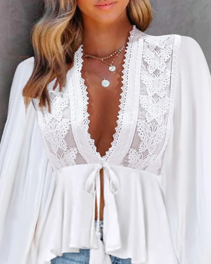 Vrouwen Pofmouw Kanten top | Usha Top