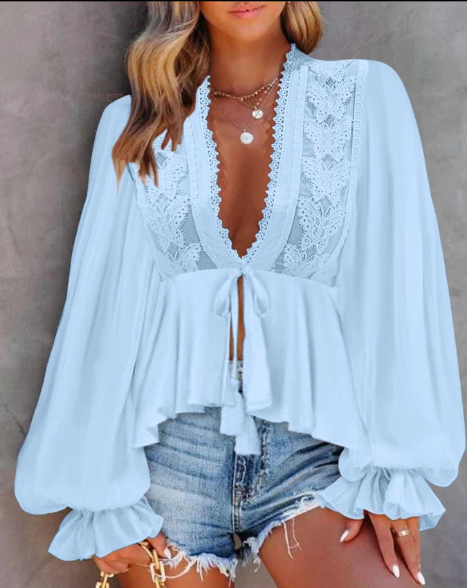 Vrouwen Pofmouw Kanten top | Usha Top