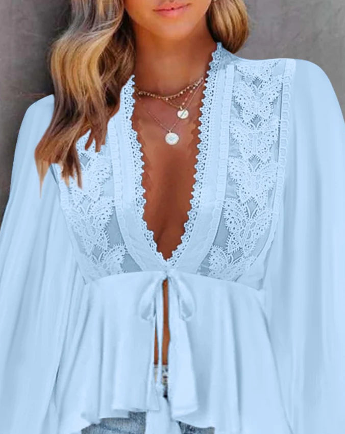 Vrouwen Pofmouw Kanten top | Usha Top