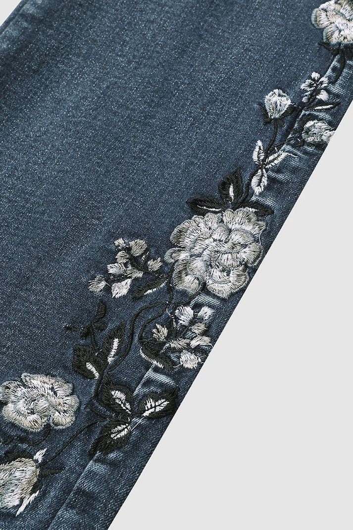 Midden taille Flamingo Geborduurde Jeans | Belka jeans