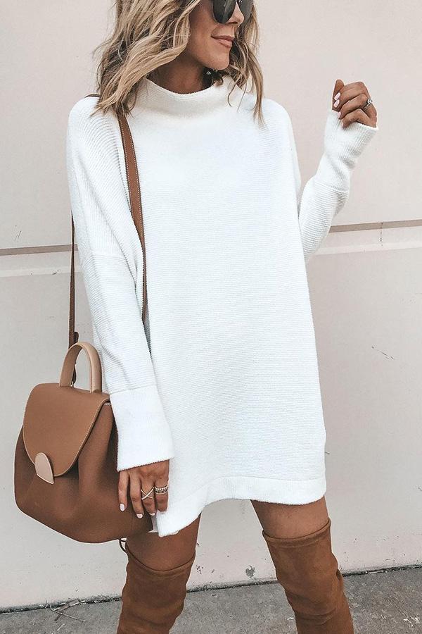 Casual Sweaterjurk met Hoge Hals | Walja Jurk