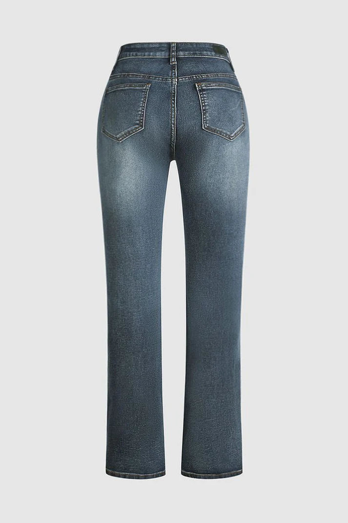 Midden taille Flamingo Geborduurde Jeans | Belka jeans