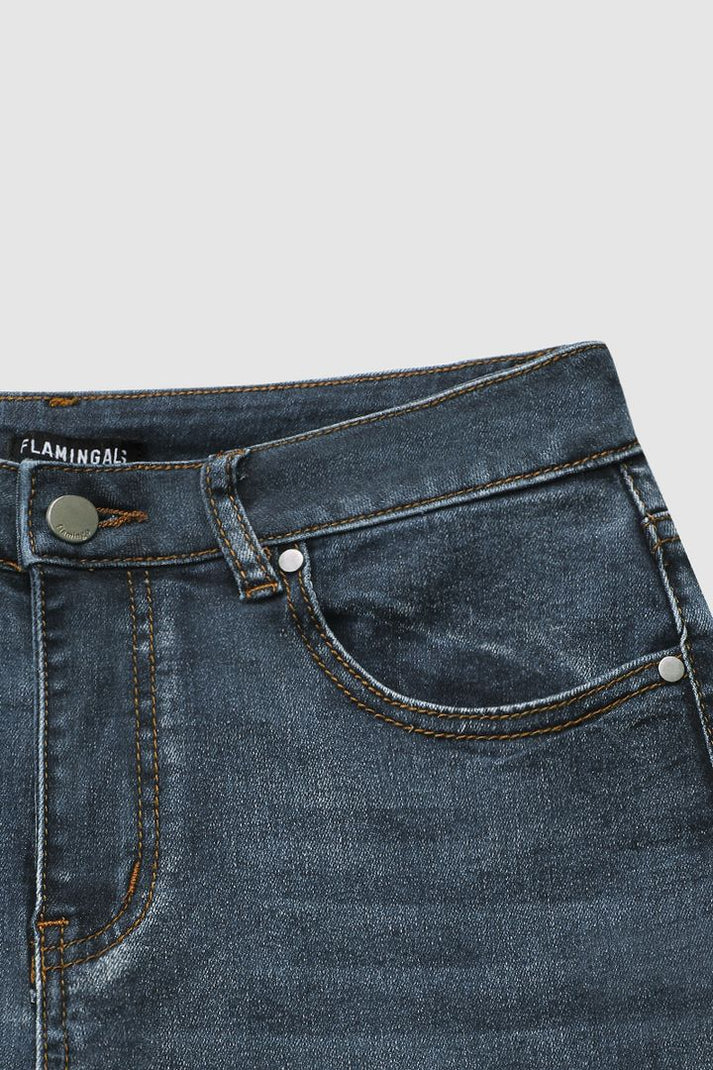 Midden taille Flamingo Geborduurde Jeans | Belka jeans
