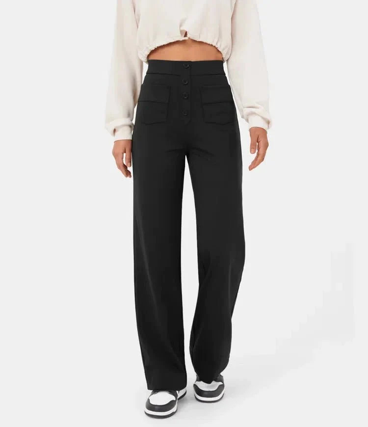 High-wasted elastische broek | Natu