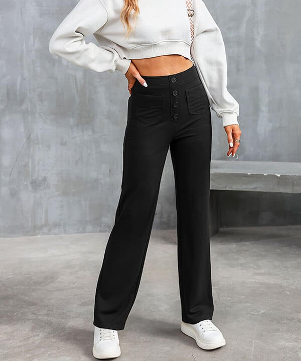 High-wasted elastische broek | Natu