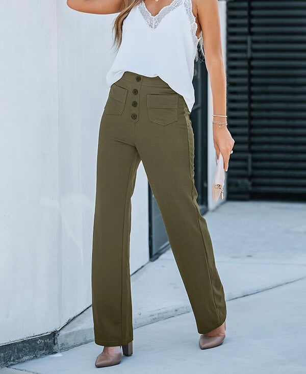 High-wasted elastische broek | Natu