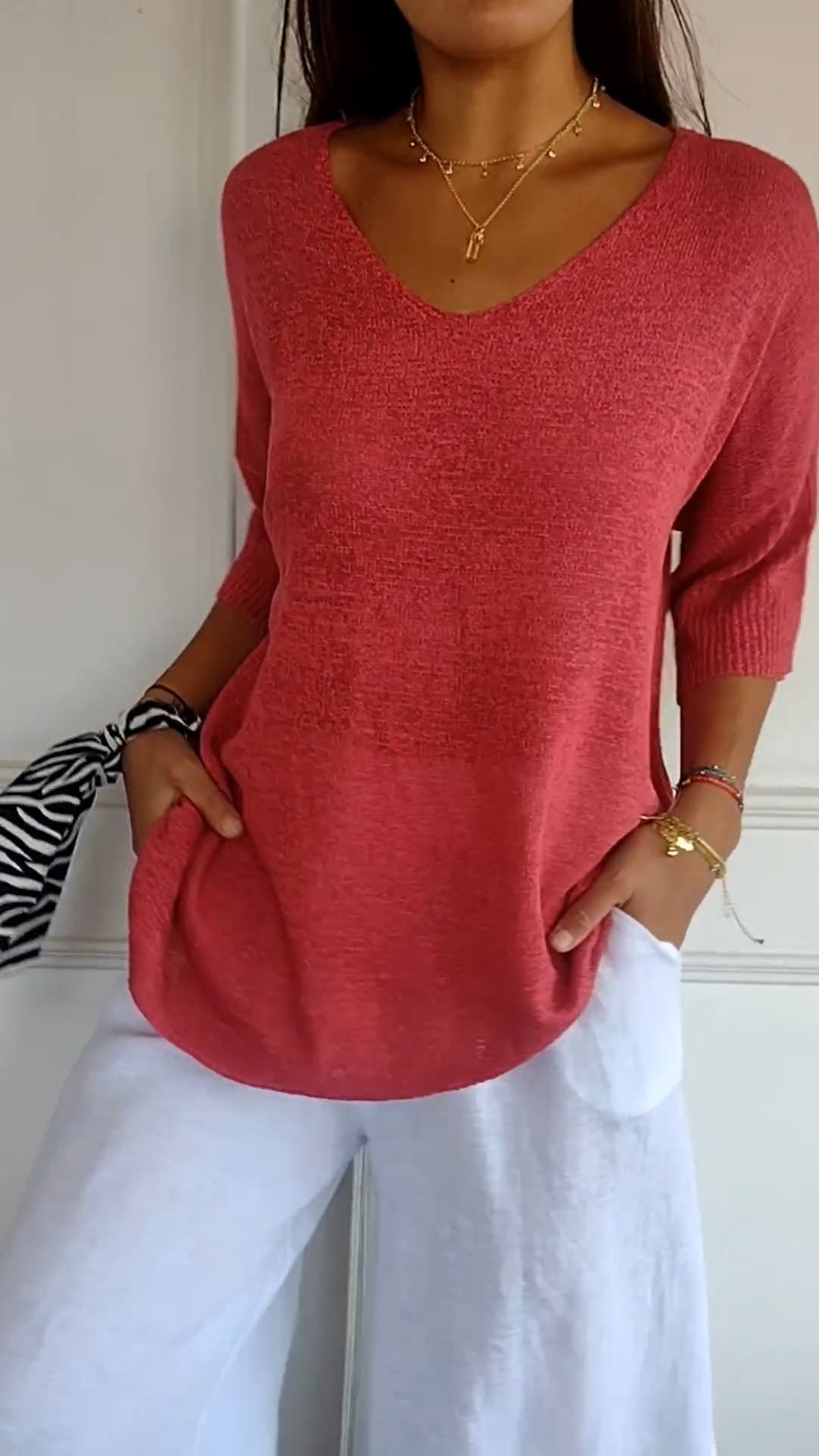 Gebreide Shirt met V-Hals | Maya